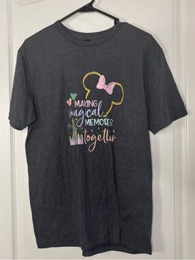 Gildan Dark Gray Tee with Pastel Minnie Bow & Castle Graphic